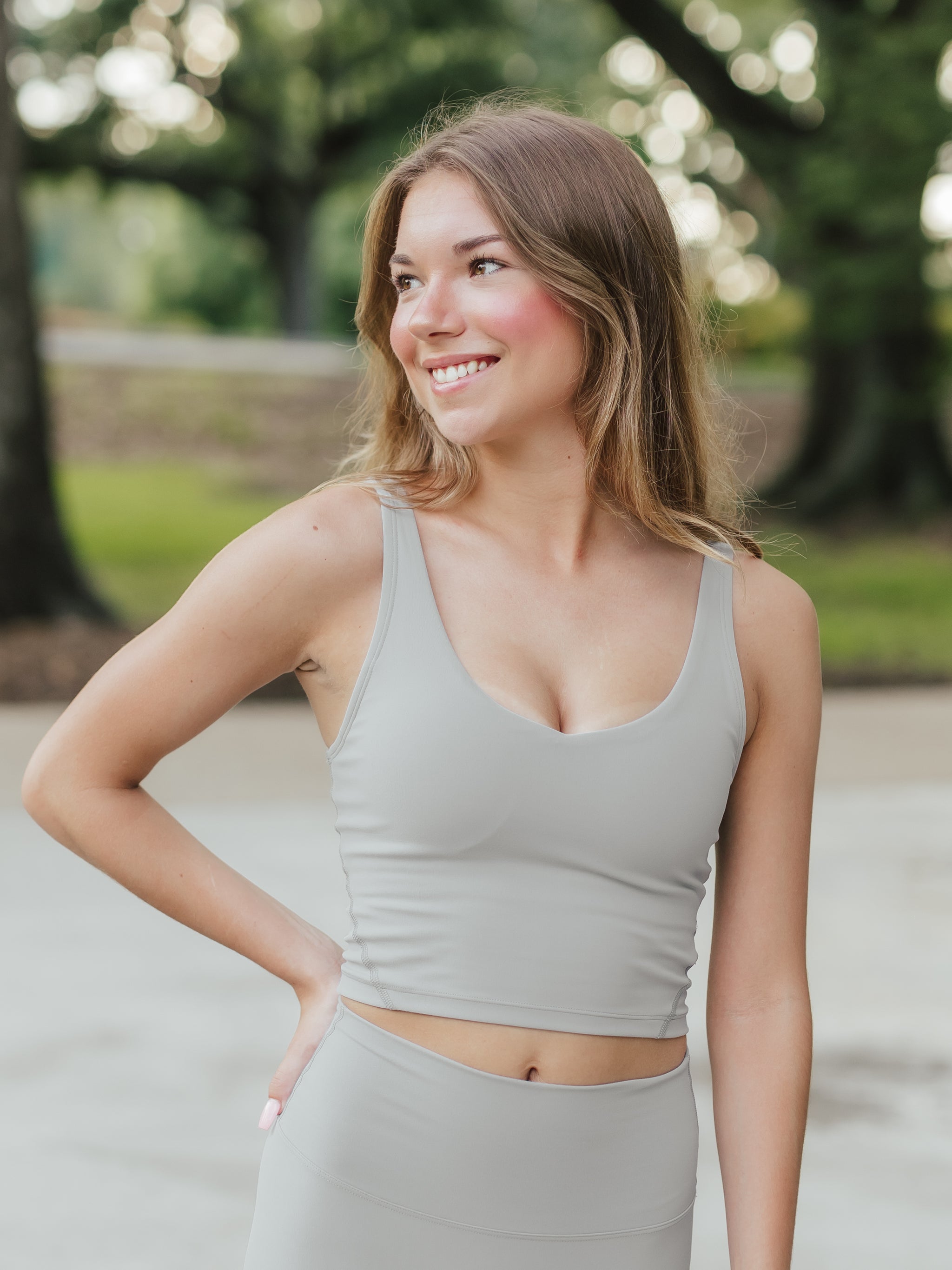 AG V-Neck Padded Active Top | Stone image 2