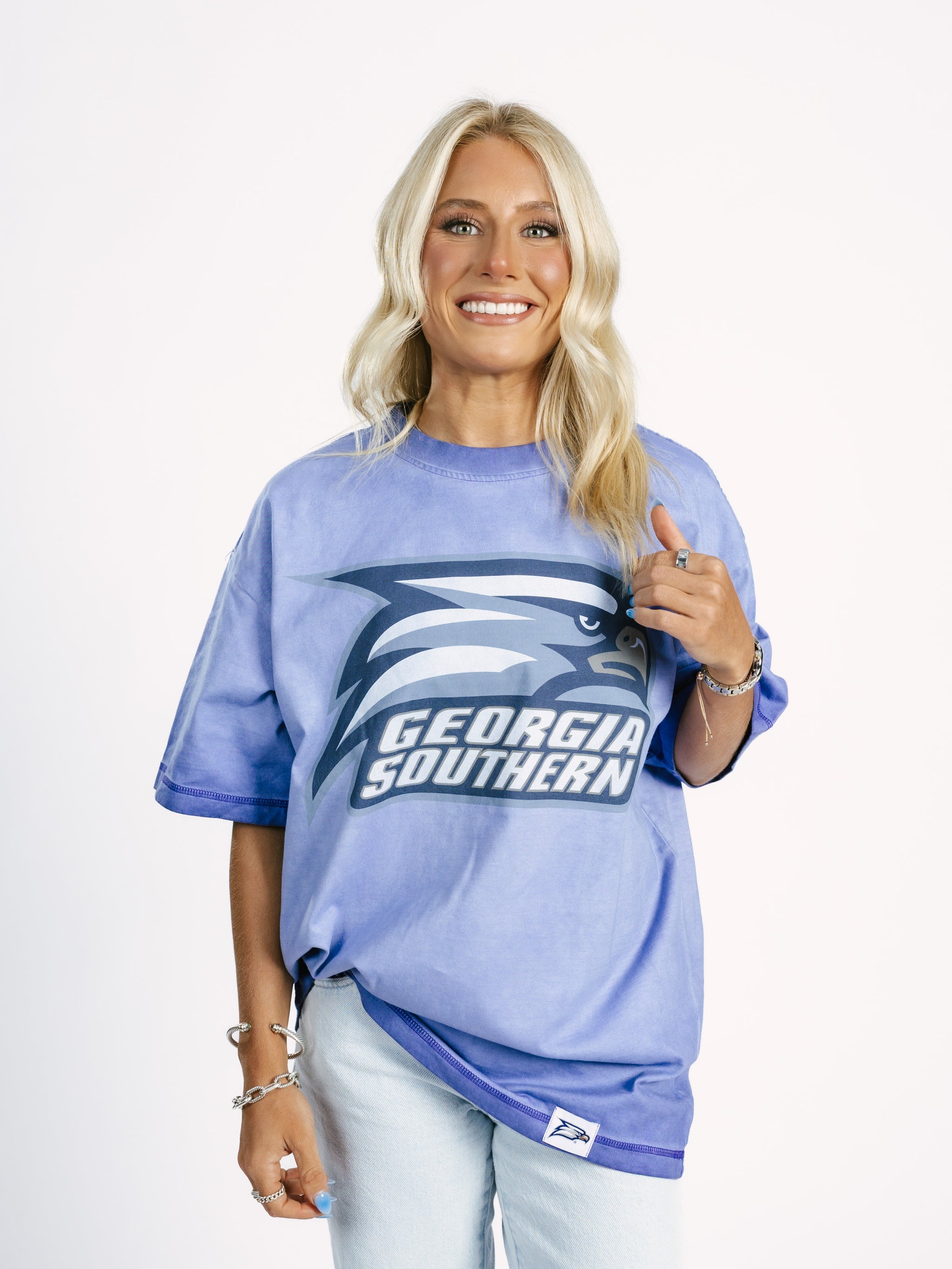 Georgia Southern Women's | "Eagle Head" Blue Acid Wash Tee