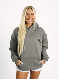 Solid Grey Embroidered Hoodie