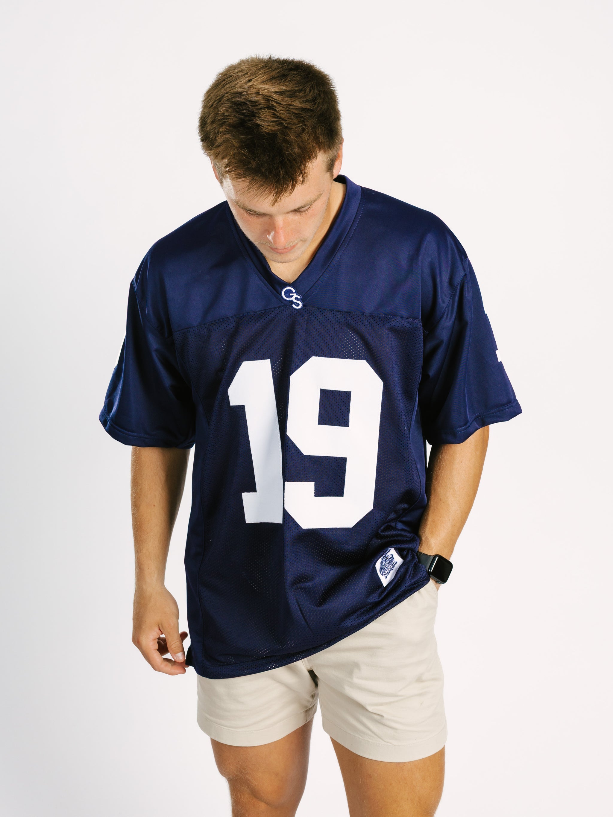 Georgia Southern Men's Navy "JD" jersey by Arena Graffiti, front view showing team logo and athletic fit.