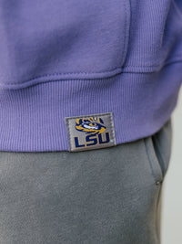 LSU Tigers men's "Mike" heavyweight crewneck sweatshirt by Arena Graffiti, featuring team logo and bold design on gray fabric.
