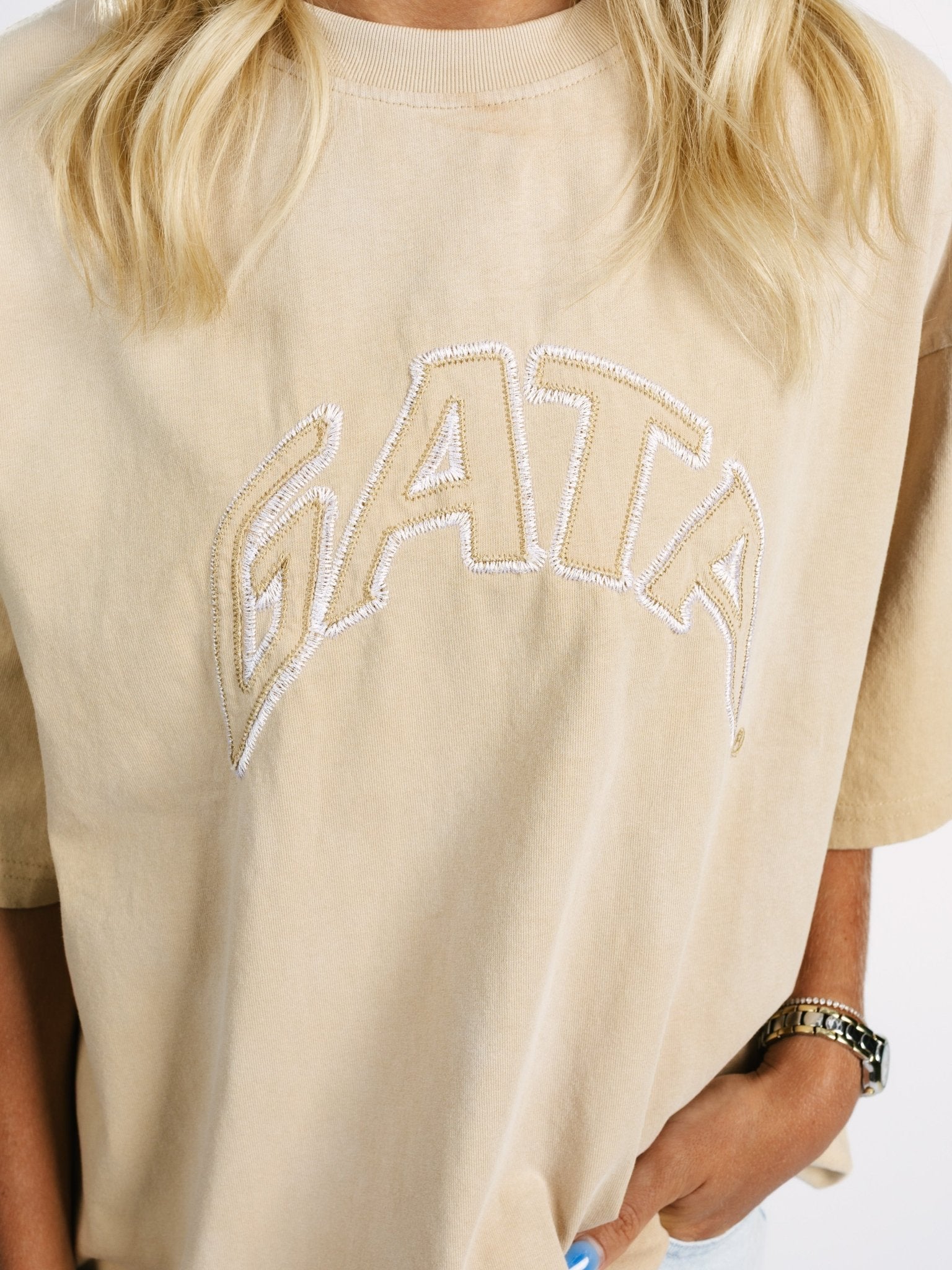 Georgia Southern Women's | "Gold Embroidered GATA" Acid Wash T-Shirt - Arena GraffitiArena Graffiti