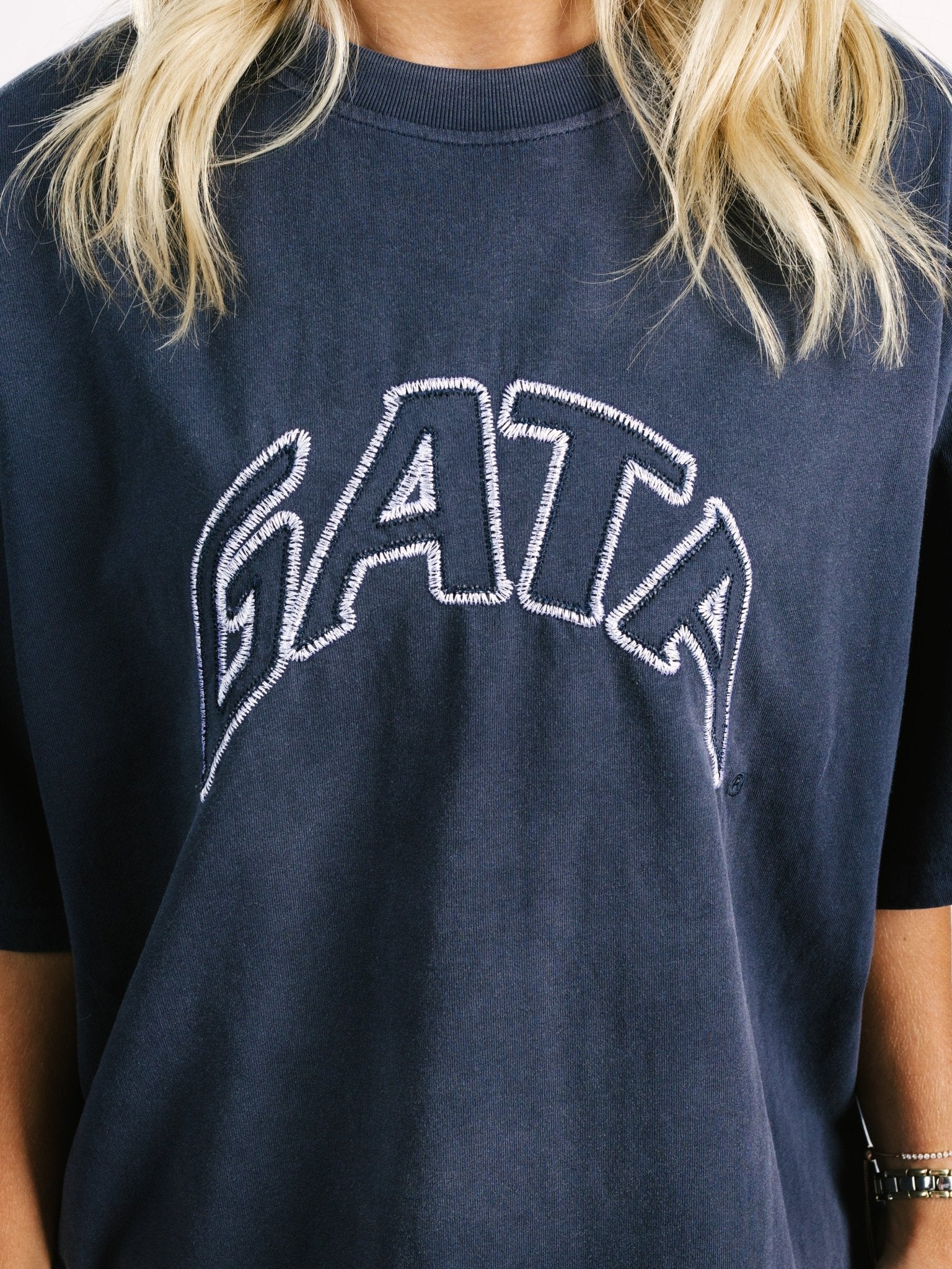 Georgia Southern Women's | "Navy Embroidered GATA" Acid Wash T-Shirt - Arena GraffitiArena Graffiti