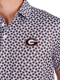 UGA Bulldogs men's checkered mark polo shirt by Arena Graffiti, featuring a classic checkered pattern and team logo.