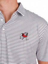 Men’s UGA Bulldogs “Stripe Dawg” Polo by Arena Graffiti, featuring a classic striped design and team logo on the chest.