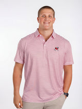 UGA Bulldogs men's "Standing Dawg" red and white striped polo shirt by Arena Graffiti, featuring the team logo and classic collar.