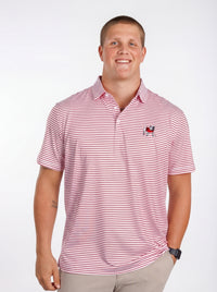UGA Bulldogs men's "Standing Dawg" red and white striped polo shirt by Arena Graffiti, featuring the team logo and classic collar.