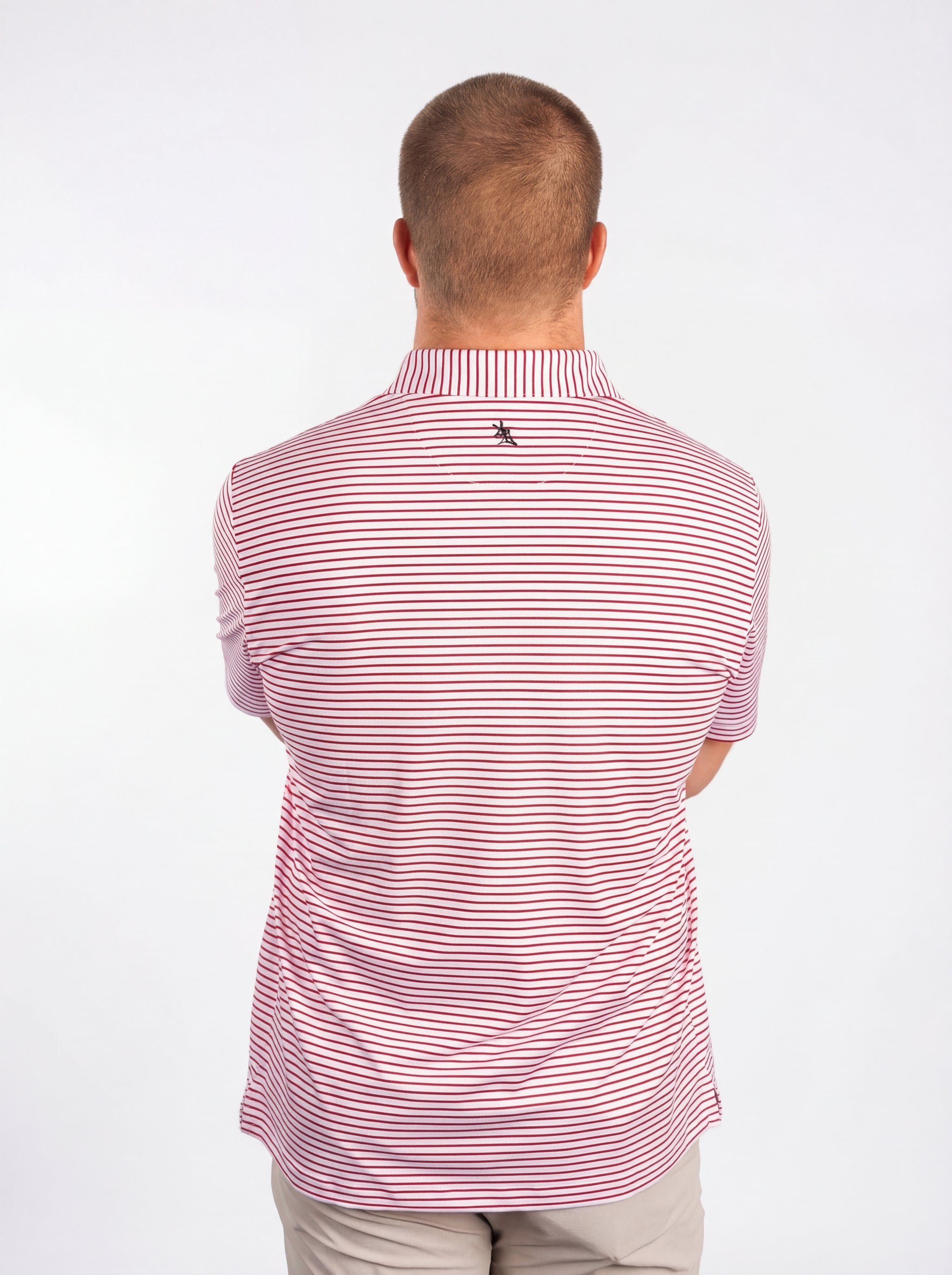 UGA Bulldogs men's "Standing Dawg" red and white striped polo shirt by Arena Graffiti, featuring team logo and casual fit.
