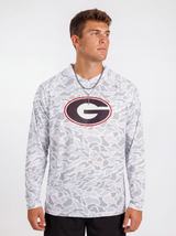UGA Bulldogs men's Camo G Angler fishing shirt by Arena Graffiti featuring camouflage pattern and fishing-themed design.