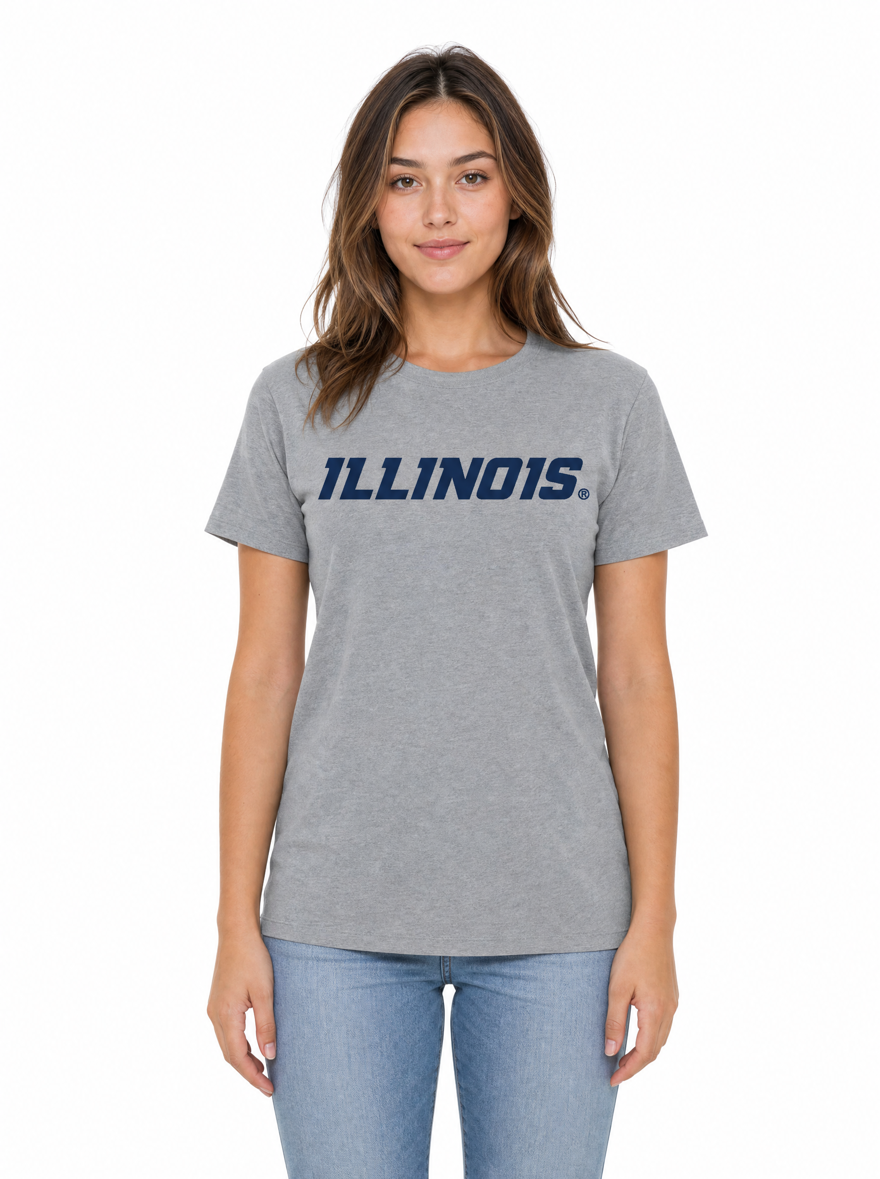 Illinois Fighting Illini Women's | Grey "Block Wordmark" Tee