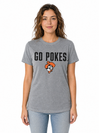 Oklahoma State Cowboys Women's | Grey "Go Pokes" Acid Wash Tee