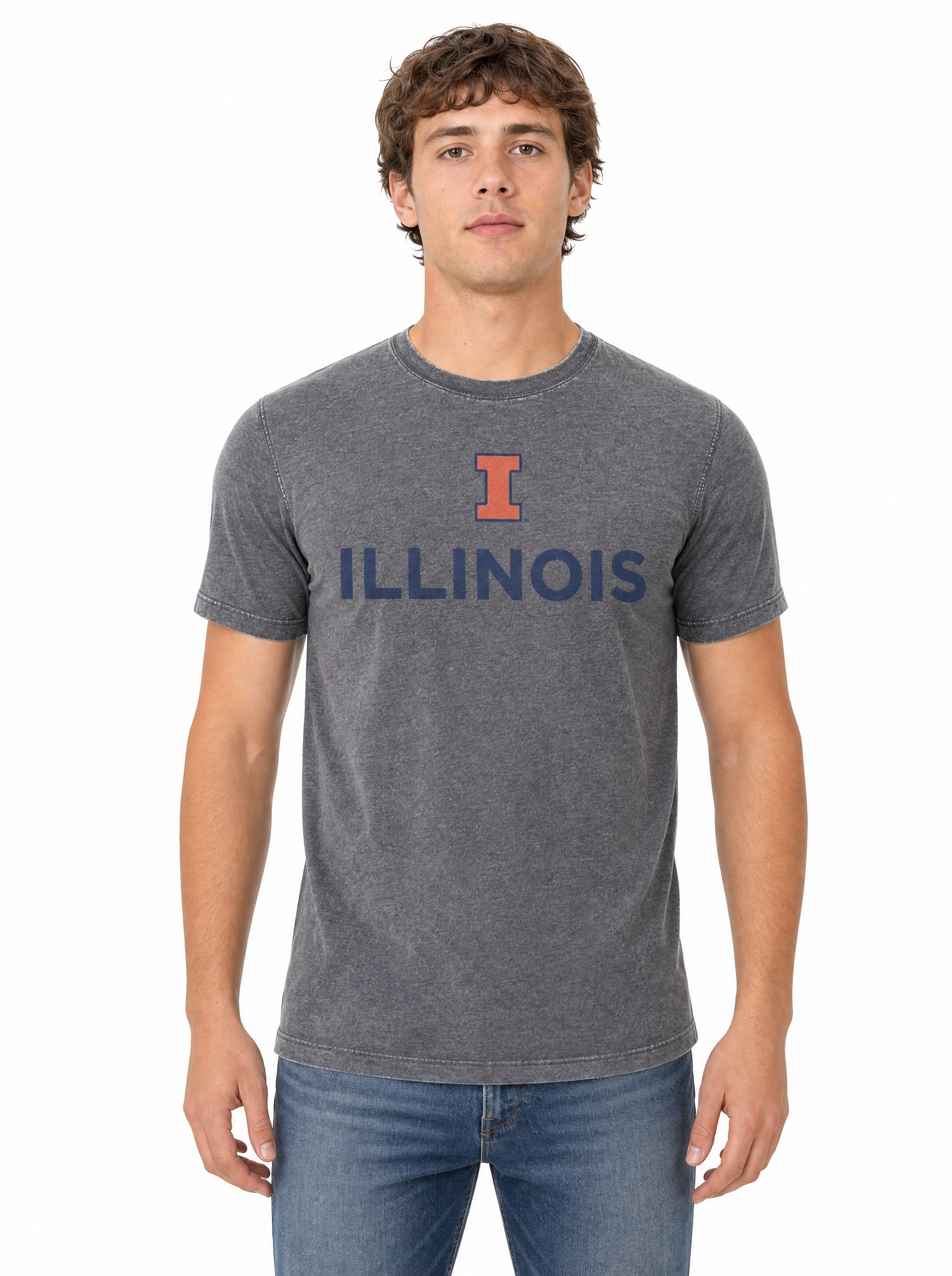 Illinois Fighting Illini Men's | Grey "I Illinois" Acid Wash Tee