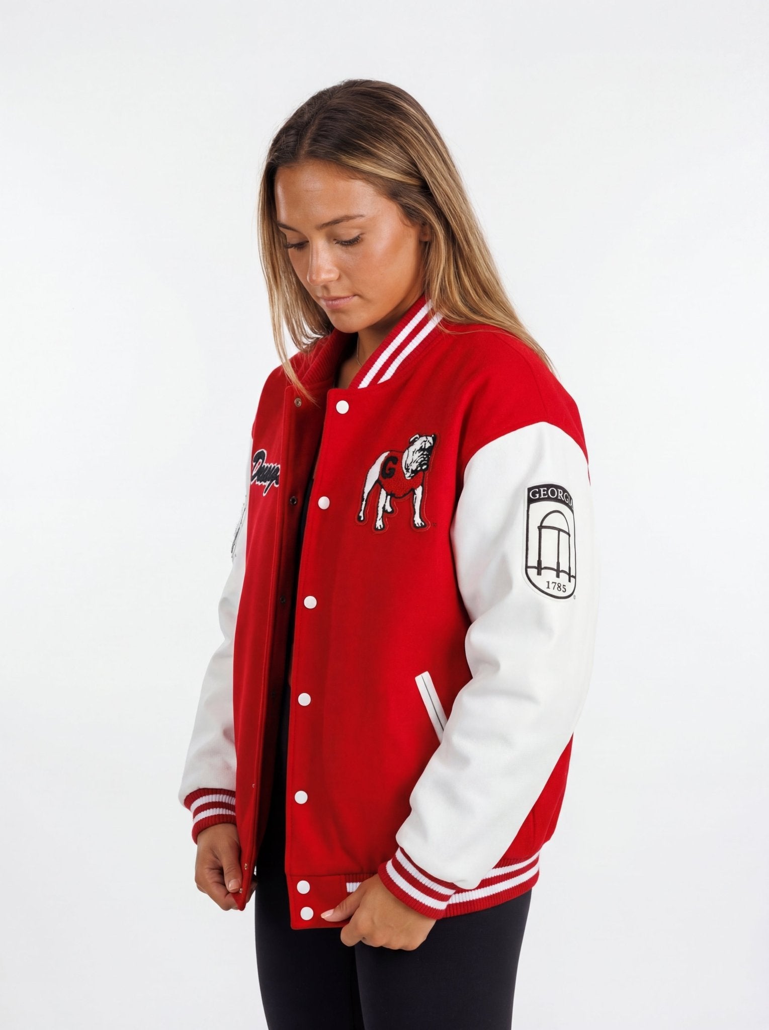UGA Bulldogs Women’s | “Redline Varsity” Letterman Jacket - Arena GraffitiArena Graffiti